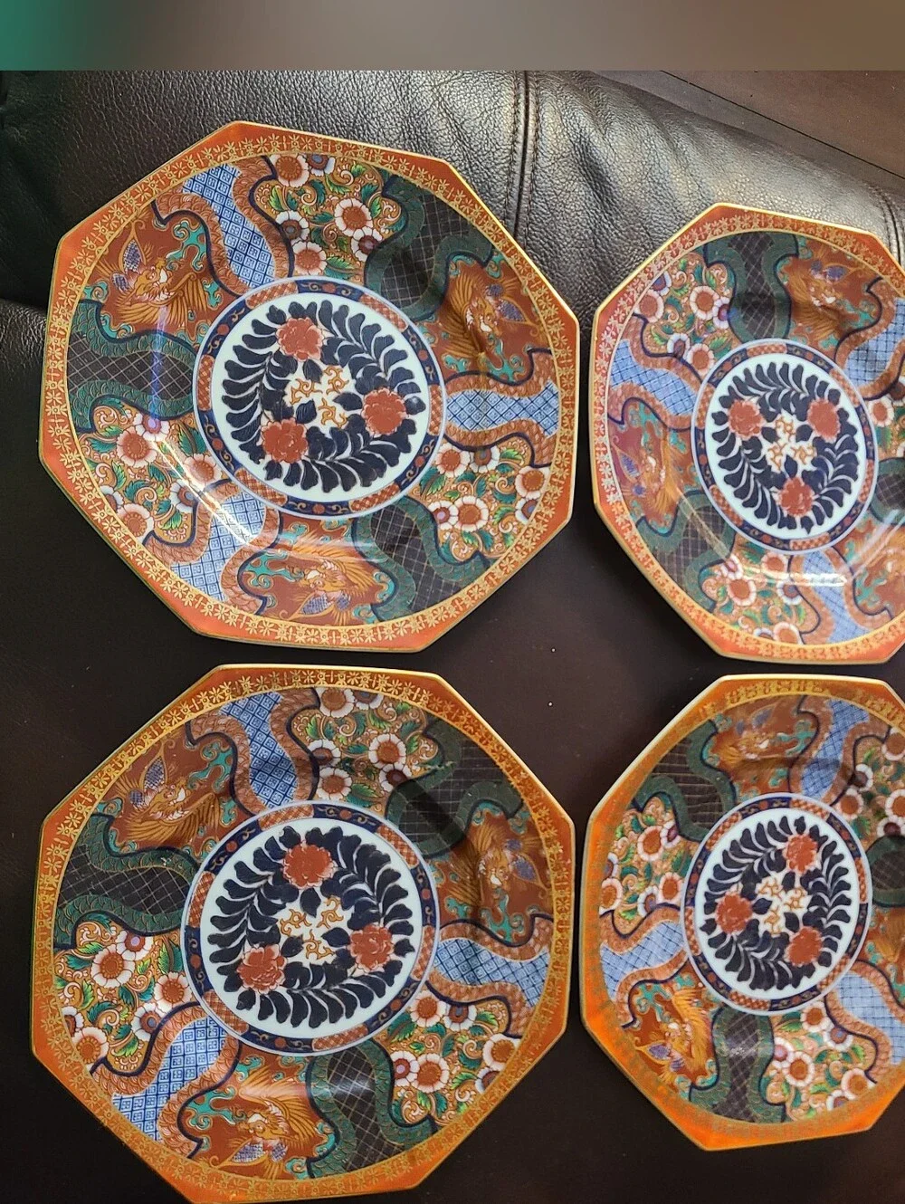 Vintage Saji Japanese Imari Octagonal Dinner Plates - Set of 4 - Fine China 9.5